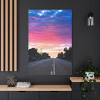 Blue, Pink & Orange Sunset Road Canvas Wall Art | Matte Stretched Print
