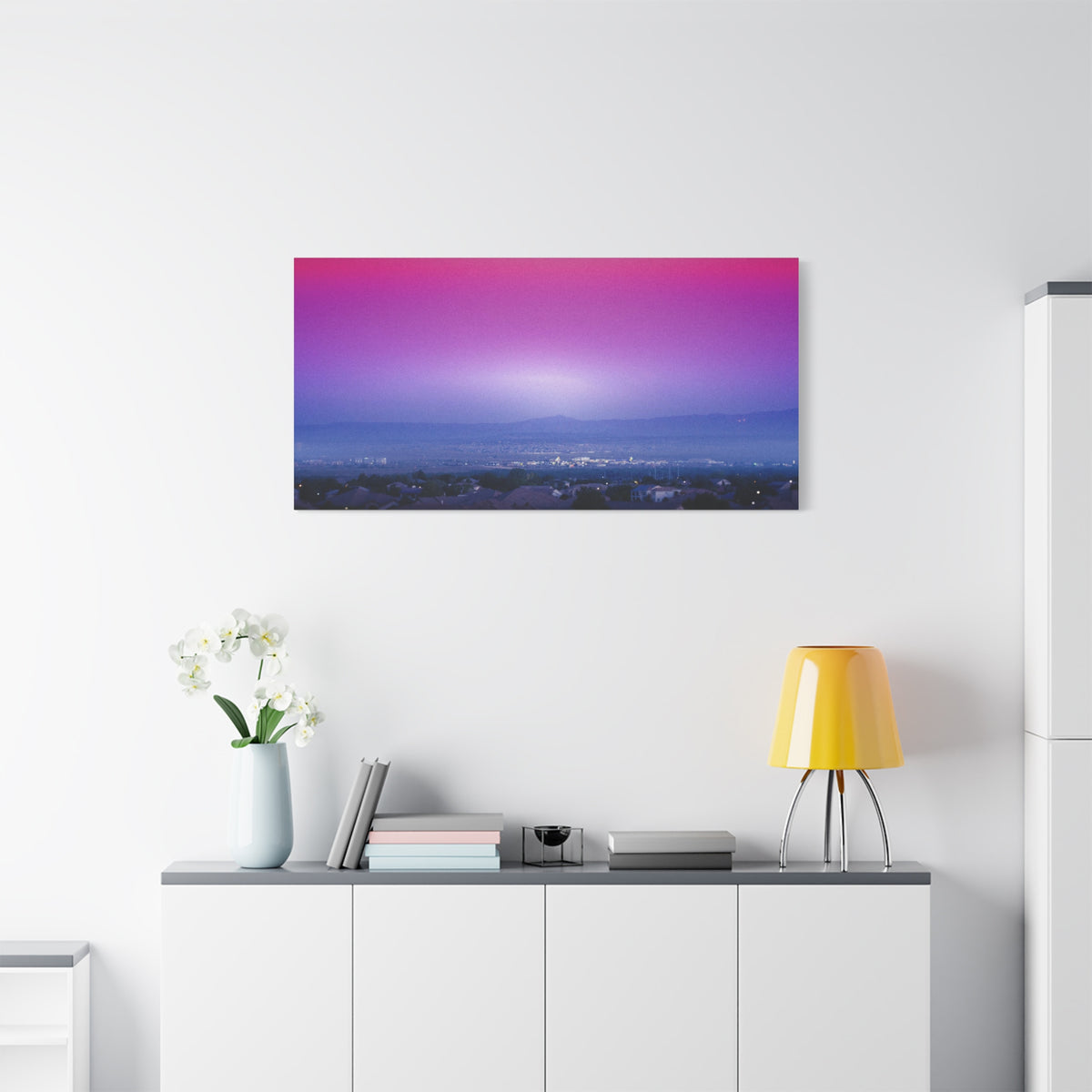 Resonance Inspired Sunset Gradient Canvas Wall Art | Pink & Purple Cityscape Matte Canvas