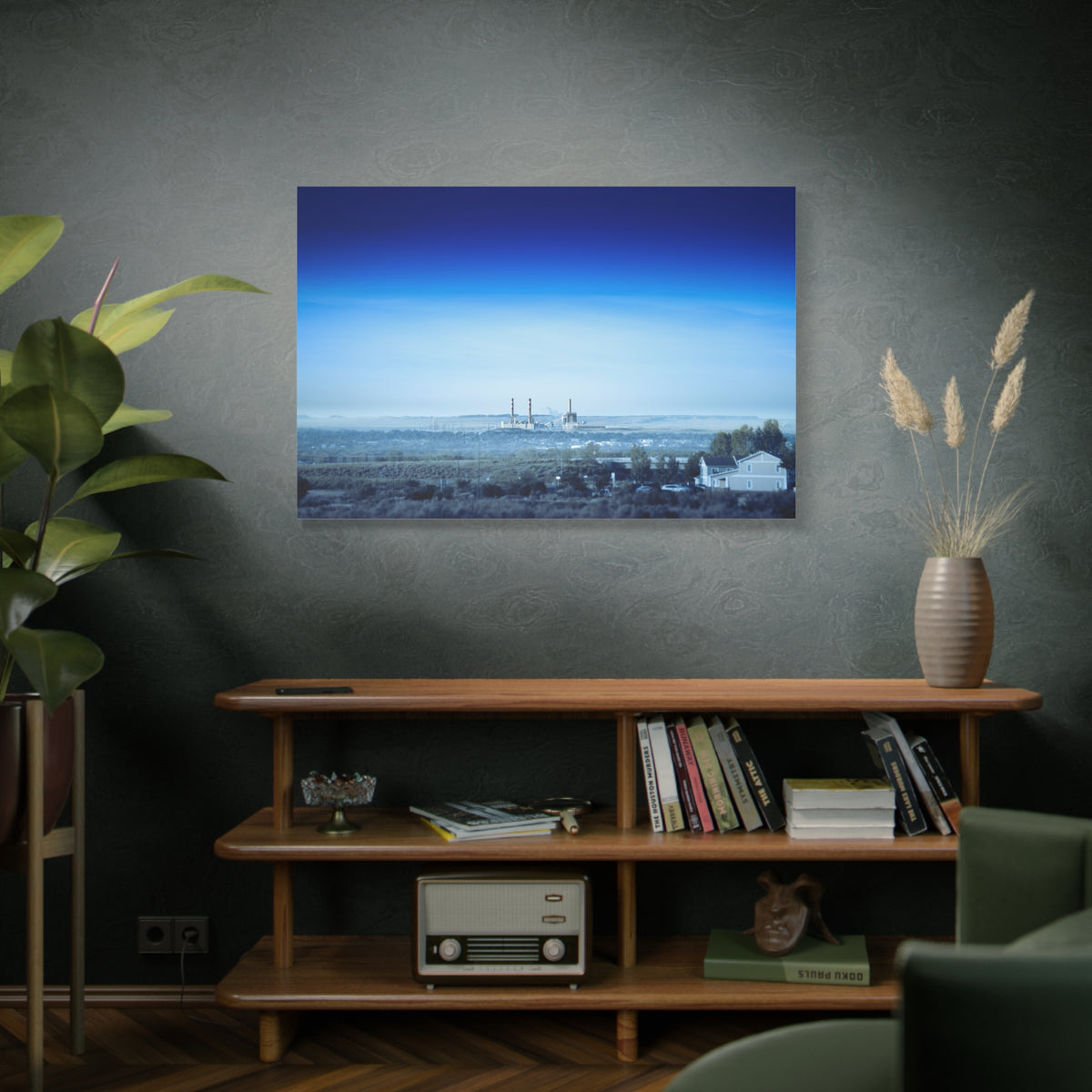 Blue Horizon Apocalyptic Industrial Landscape Matte Canvas (Stretched)