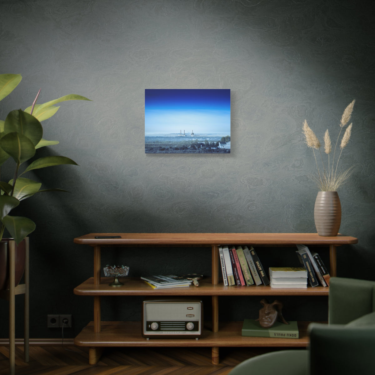 Blue Horizon Apocalyptic Industrial Landscape Matte Canvas (Stretched)