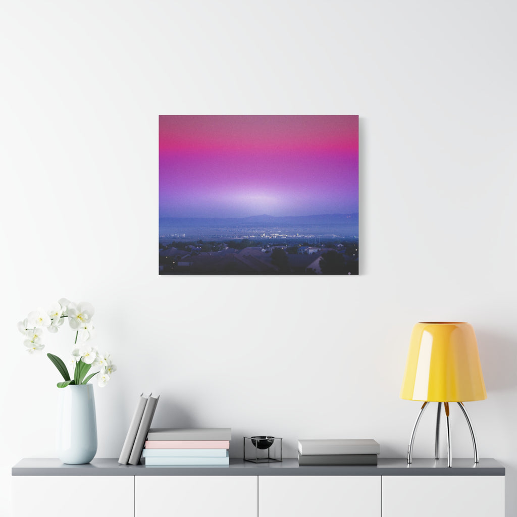 Resonance Inspired Sunset Gradient Canvas Wall Art | Pink & Purple Cityscape Matte Canvas