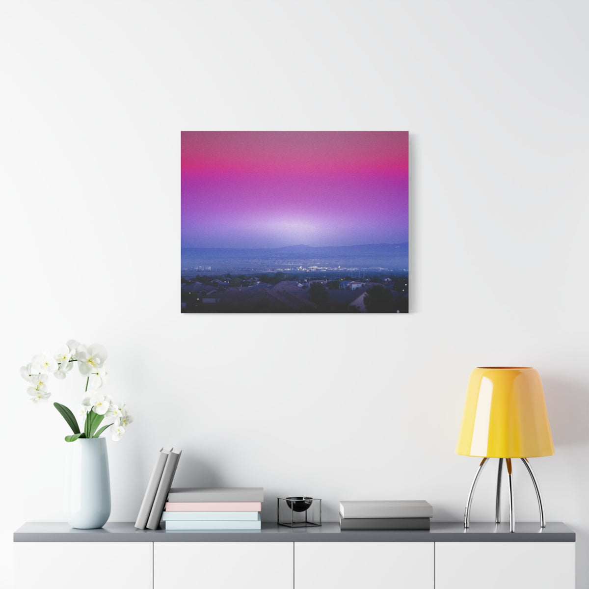 Resonance Inspired Sunset Gradient Canvas Wall Art | Pink & Purple Cityscape Matte Canvas
