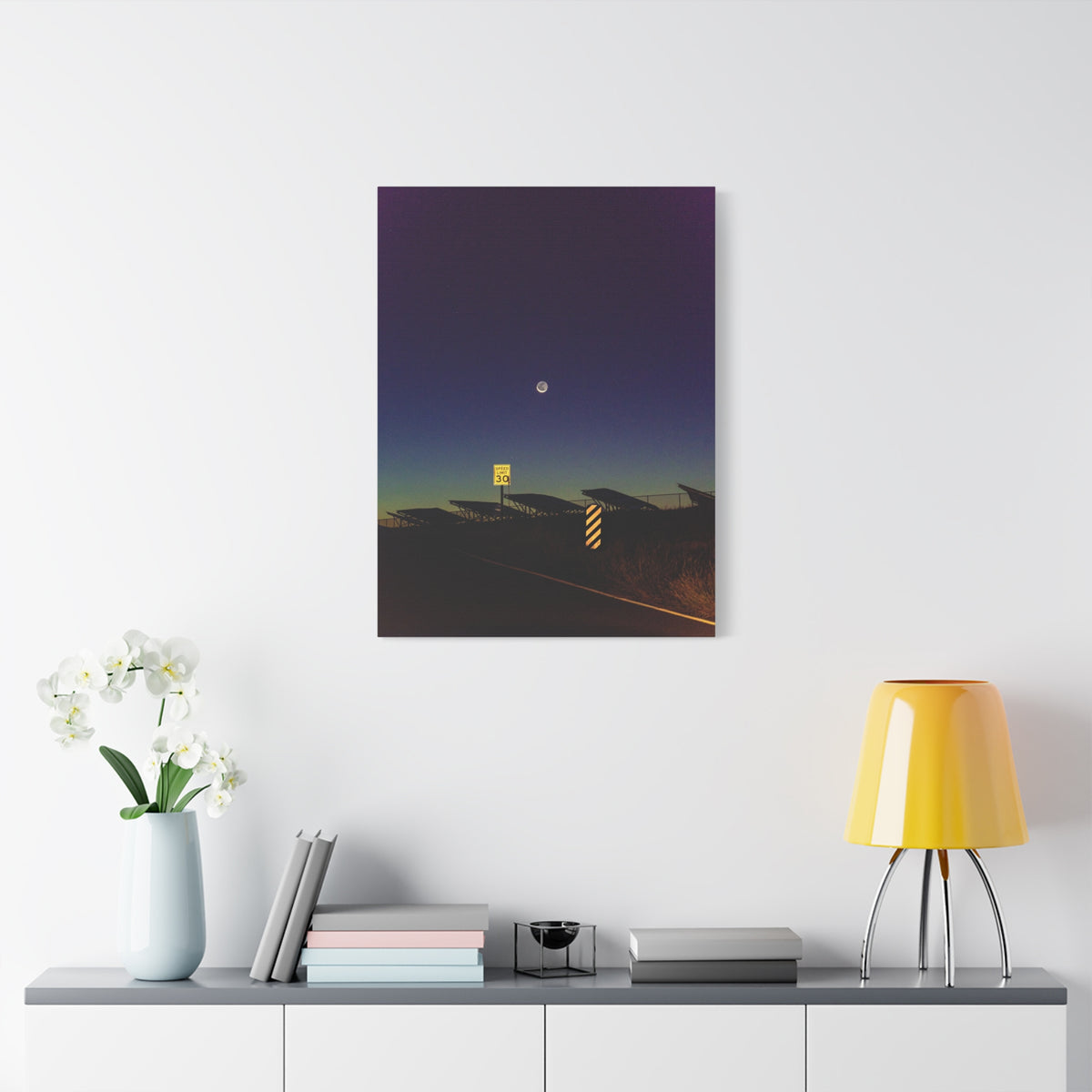 Moonlit Road Matte Canvas Wall Art | Night Sky Photography Print