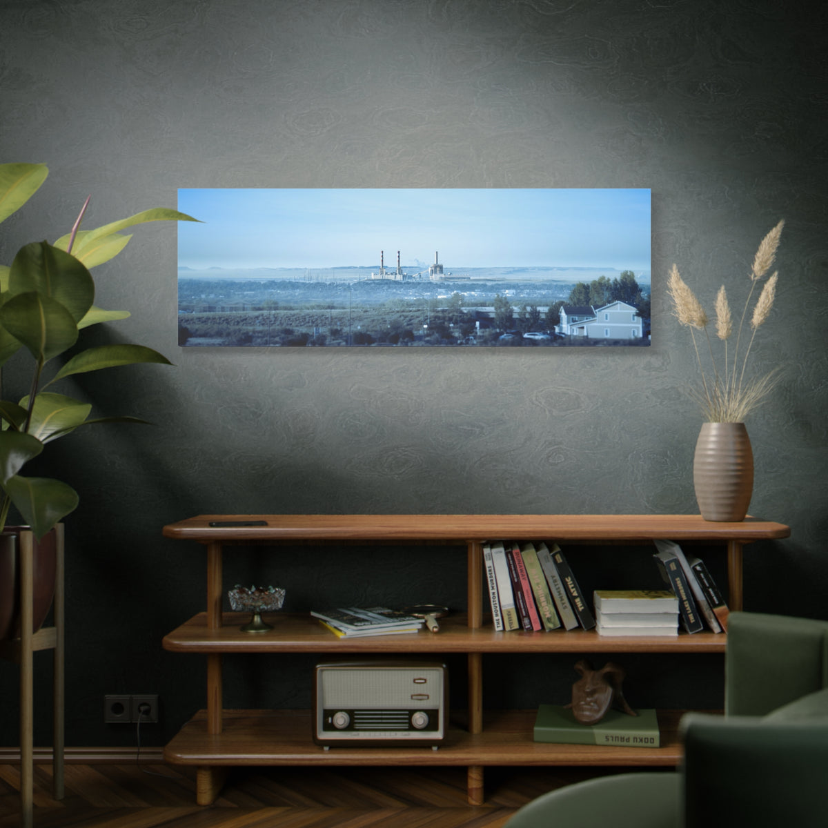 Blue Horizon Apocalyptic Industrial Landscape Matte Canvas (Stretched)