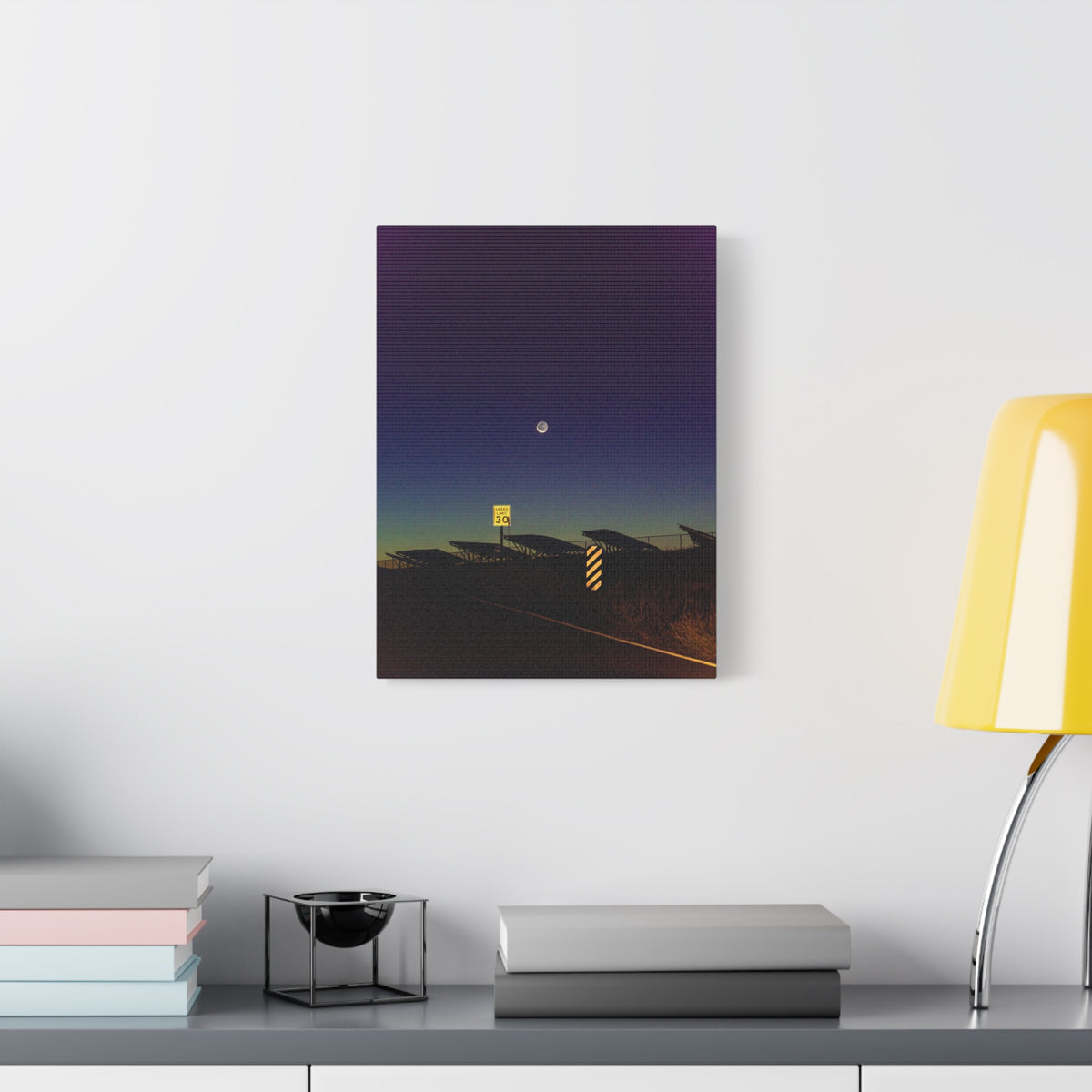 Moonlit Road Matte Canvas Wall Art | Night Sky Photography Print