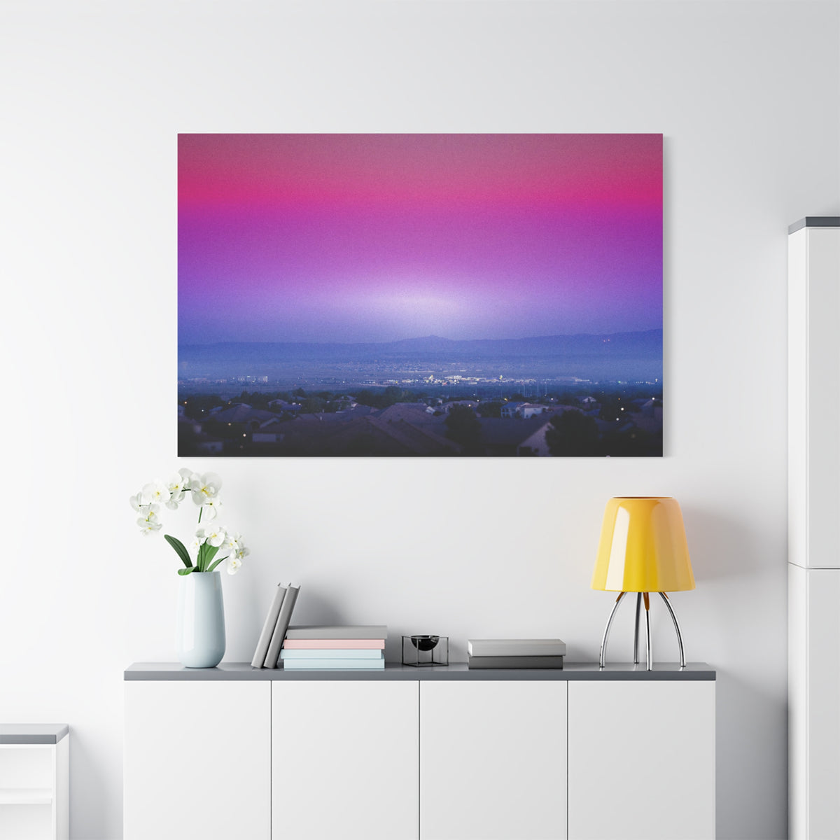 Resonance Inspired Sunset Gradient Canvas Wall Art | Pink & Purple Cityscape Matte Canvas