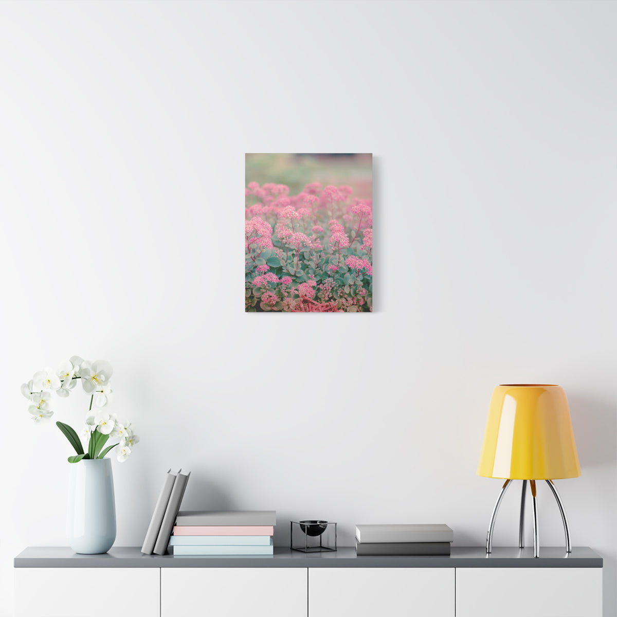 Vintage Pink Sedum Meadow | Matte Stretched Canvas Wall Art