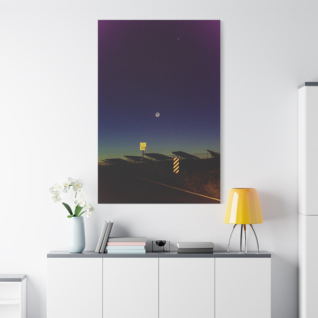 Moonlit Road Matte Canvas Wall Art | Night Sky Photography Print