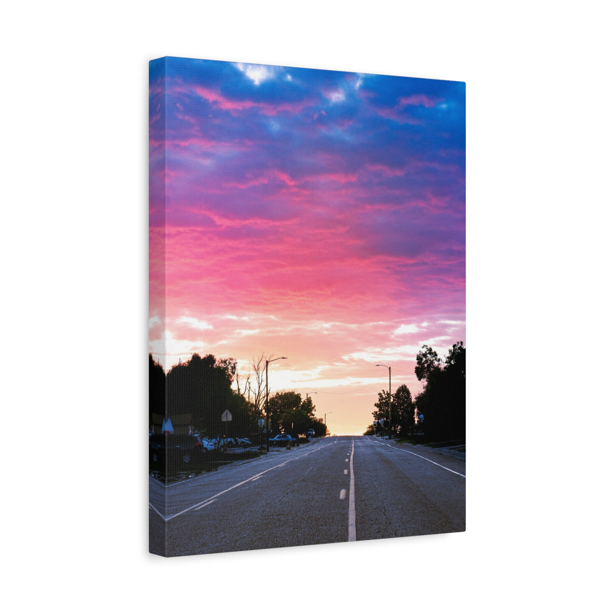 Blue, Pink & Orange Sunset Road Canvas Wall Art | Matte Stretched Print