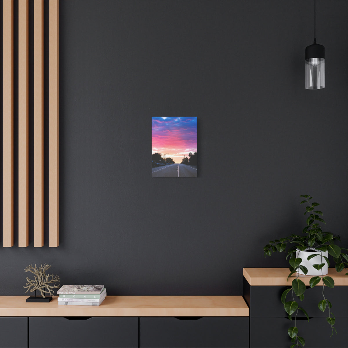 Blue, Pink & Orange Sunset Road Canvas Wall Art | Matte Stretched Print