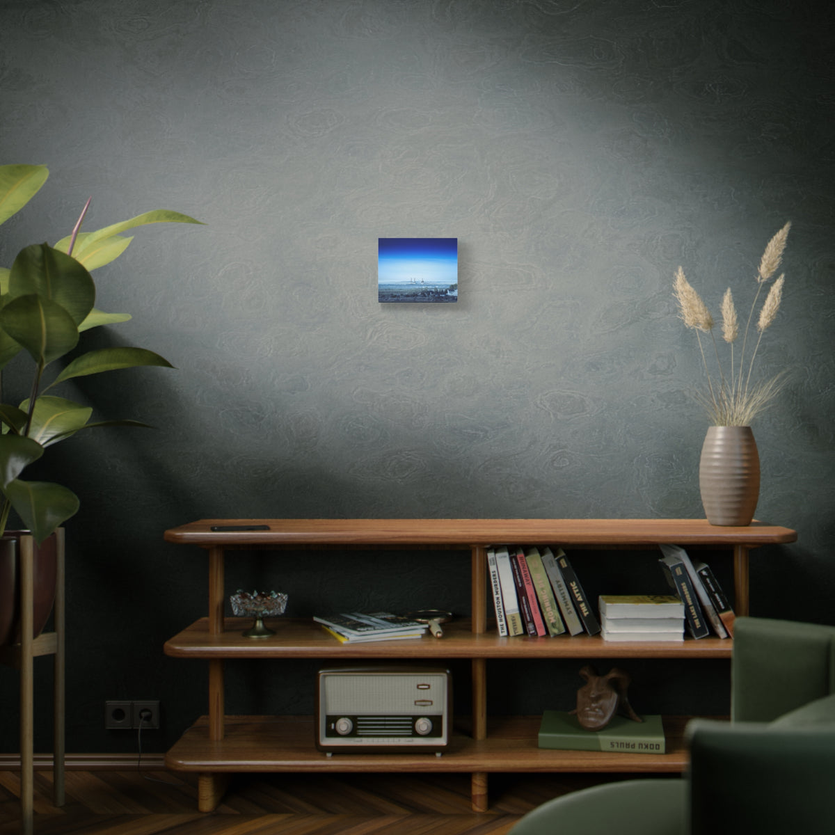 Blue Horizon Apocalyptic Industrial Landscape Matte Canvas (Stretched)