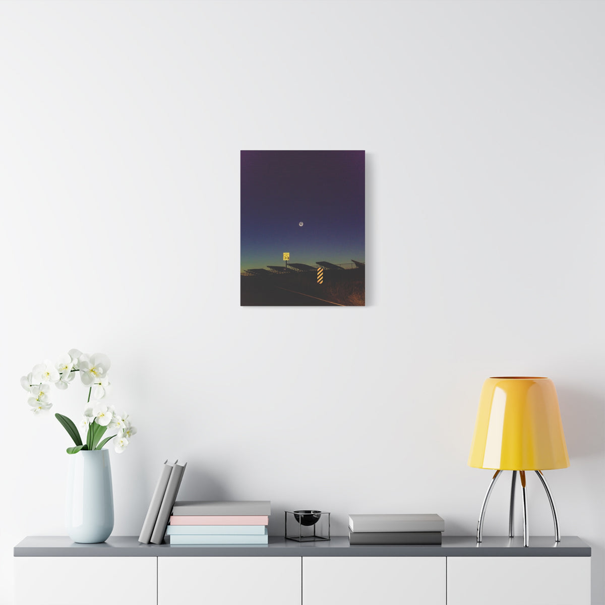 Moonlit Road Matte Canvas Wall Art | Night Sky Photography Print