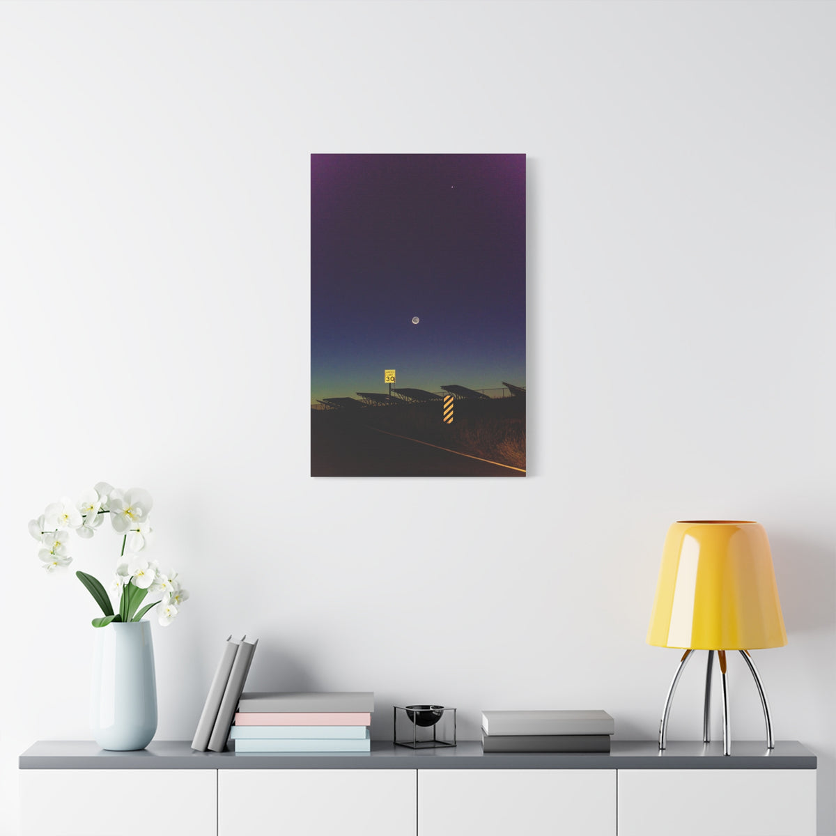 Moonlit Road Matte Canvas Wall Art | Night Sky Photography Print